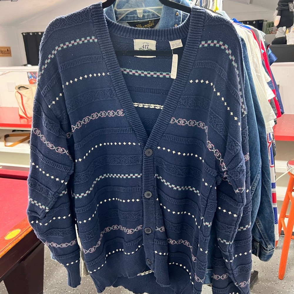 Vintage Van Heusen Blue Knit Cardigan Sweater